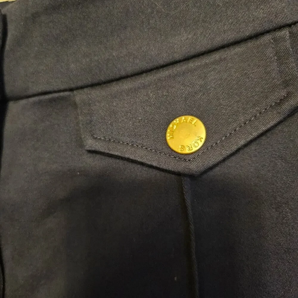 Michael Kors Navy Blue Gold Button Cropped Career Pants Size 2 NWT